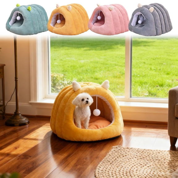 Qwtwty Cute Dog House Comfortable Semi Enclosed Cat Bed with Removable Cushion, Winter Warm Pet House for Indoor Cats, Kittens and Small Dogs