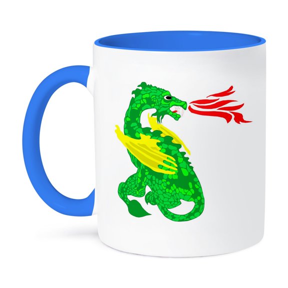 3dRose, Green Fire Breathing Dragon, 11oz Two-Tone Blue Mug