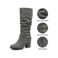 thumbnail image 3 of BLISSFUL STEP Women's Slouch Buckles Biker Boots Chunky Heels Knee High Boot Gray 7.5, 3 of 8