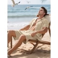 thumbnail image 5 of Men's Linen Blend Short Sleeve Shirt & Shorts Set, Casual Summer 2 Piece Outfit Khaki XXL, 5 of 9