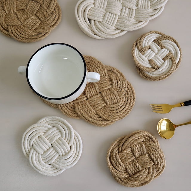 insstyletablematlinenstrawwovencoasterpotmatcottonthreadanti-scaldingheatinsulationpadroundmat