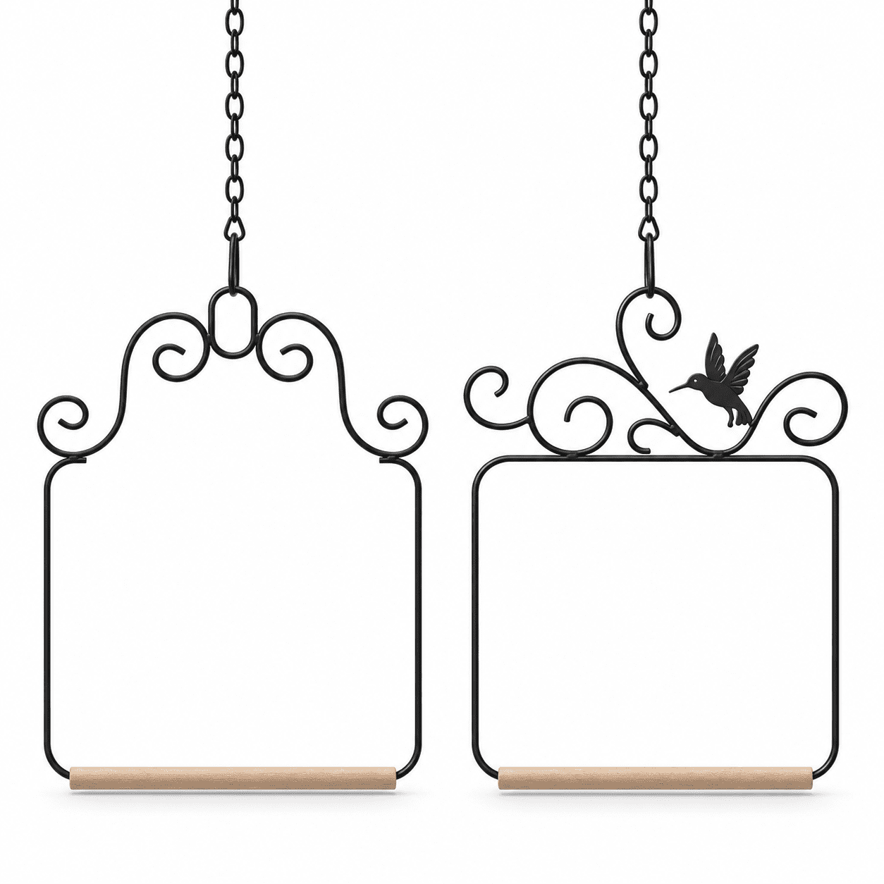 2-Pack Hummingbird Swings and Perches, Black Metal Bird Perches with Wooden Dowels and Hanging Chains for Feeders, Patios and Gardens