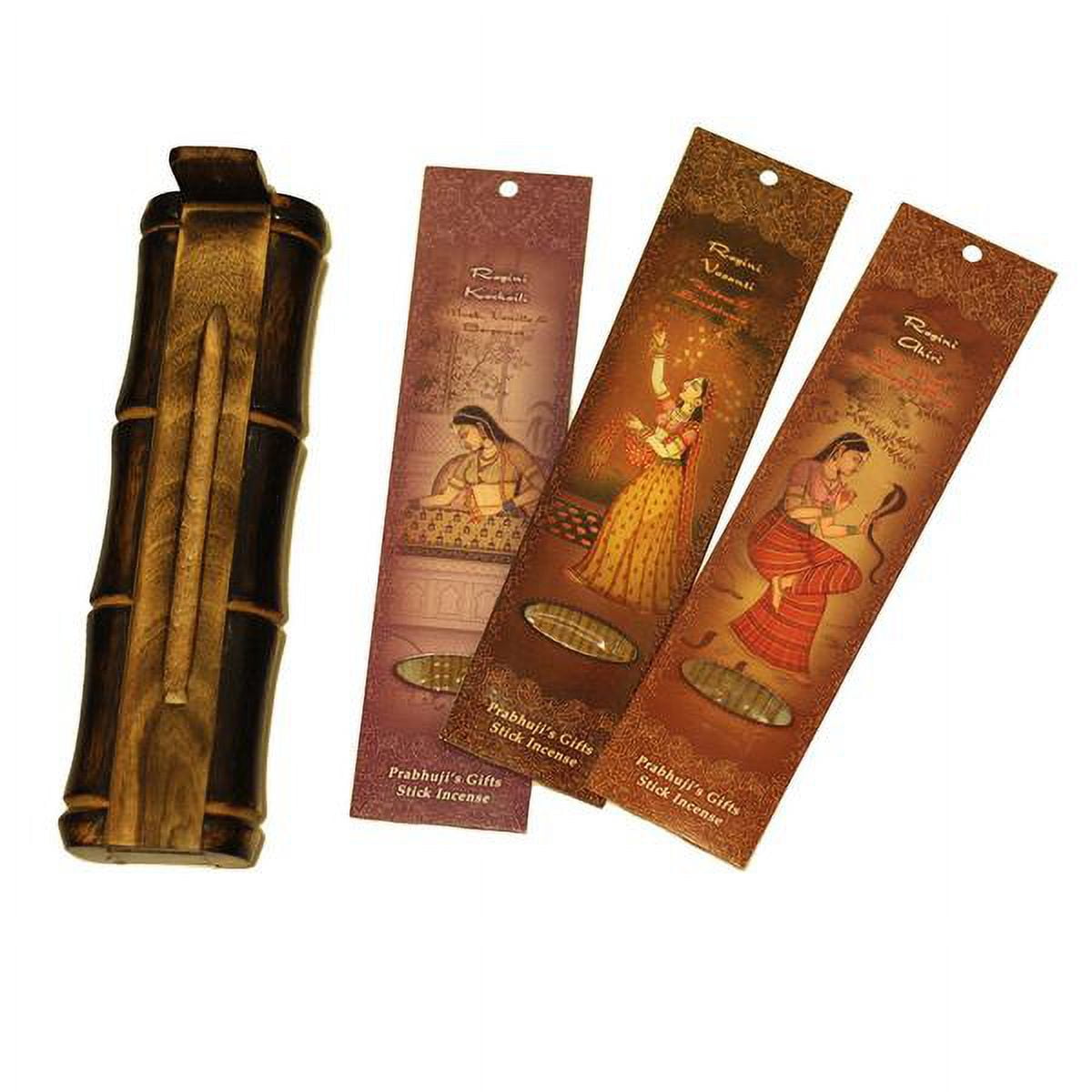 Incense Gift Set - Bamboo Burner + 3 Harmony Incense Packs for Love and Mystery & Love Greeting - Divine Mystery