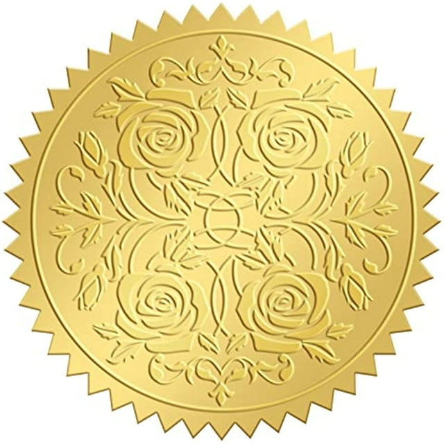 Gold Embossed Envelope Seals Stickers Rose 100pcs Round Adhesive Embossed Foil Seals Stickers
