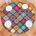 thumbnail image 2 of Multicolor Ethnic Geometric Patchwork Pattern Round Fitted Tablecloth with Elastic Edge,Dining Table Cover Waterproof,Outdoor Round Tablecloth for Camping,Dining,Indoor and Outdoor, 2 of 7