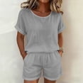 thumbnail image 6 of Zynoxe Womens Plus Size Short Sets Casual Cotton Linen Crew Neck Top and Shorts Matching Outfits with PocketsGrayS, 6 of 7