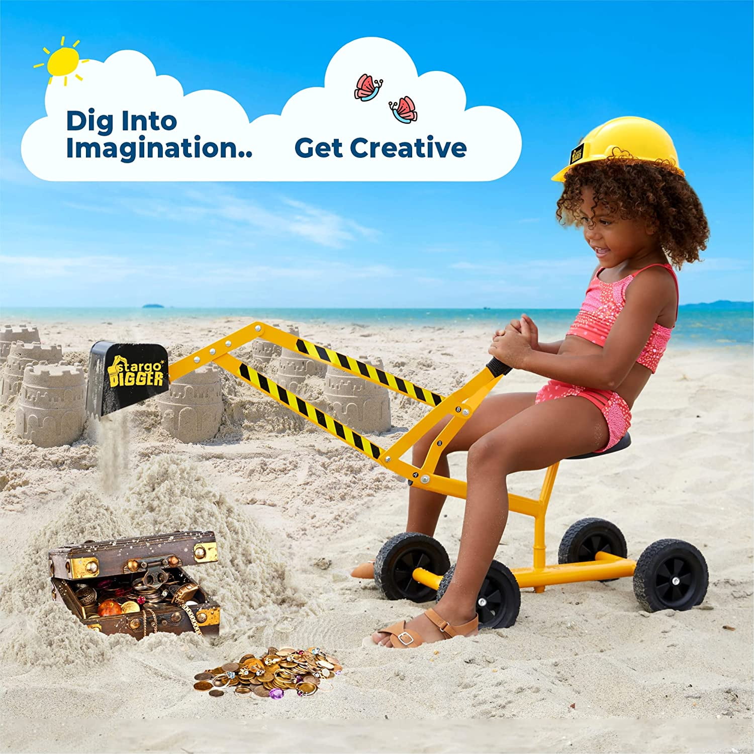 stargo Kids Excavator Toy Sand Digger on Wheels with Hat, Steel