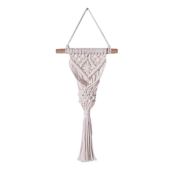 Hand Woven Cotton Dried Flower Wall Hanging Tapestry – Bohemian Leaf Design, White, 40x20cm