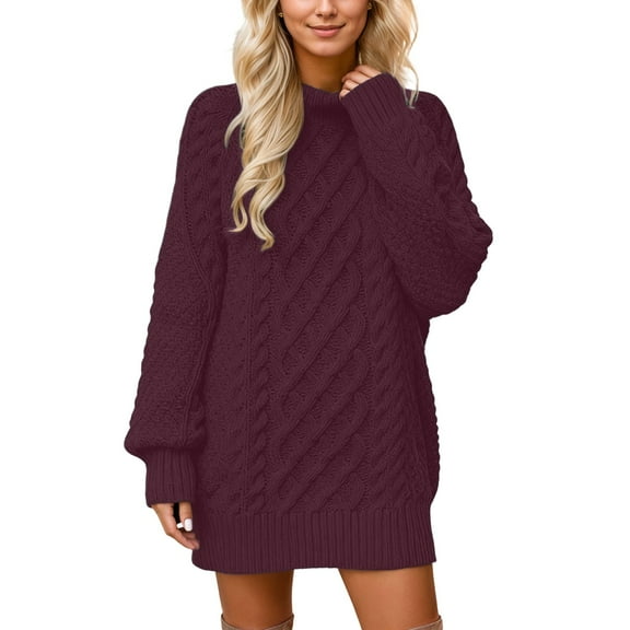 Arlun Womens Sweaters Dress Oversized Cable Knit Long Sleeve Short Dresses 2026 Solid Color Relaxed Fit Fall Streetwear Outfits Vacation Winter Clothes Red XL