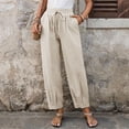 thumbnail image 5 of Manxivoo Women's cotton linen high-waisted wide-leg barrel pants (loose fit) for summer, with pockets, suitable for casual and home wear, 5 of 9