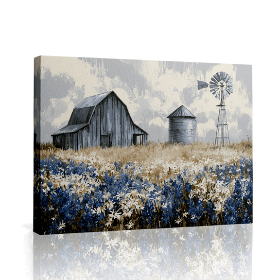 Topbout Art Country Landscape Rustic Farmhouse Windmill Canvas Art Gallery Wrapped - Living Room 12*8 inch