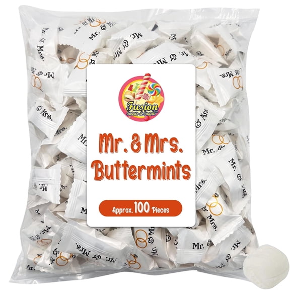 Mr. & Mrs. Buttermints - 100 Count - Butter Mints Individually Wrapped - Wedding Mints - Perfect For Bridal Showers, Engagement Parties, Rehearsal Dinner, And More