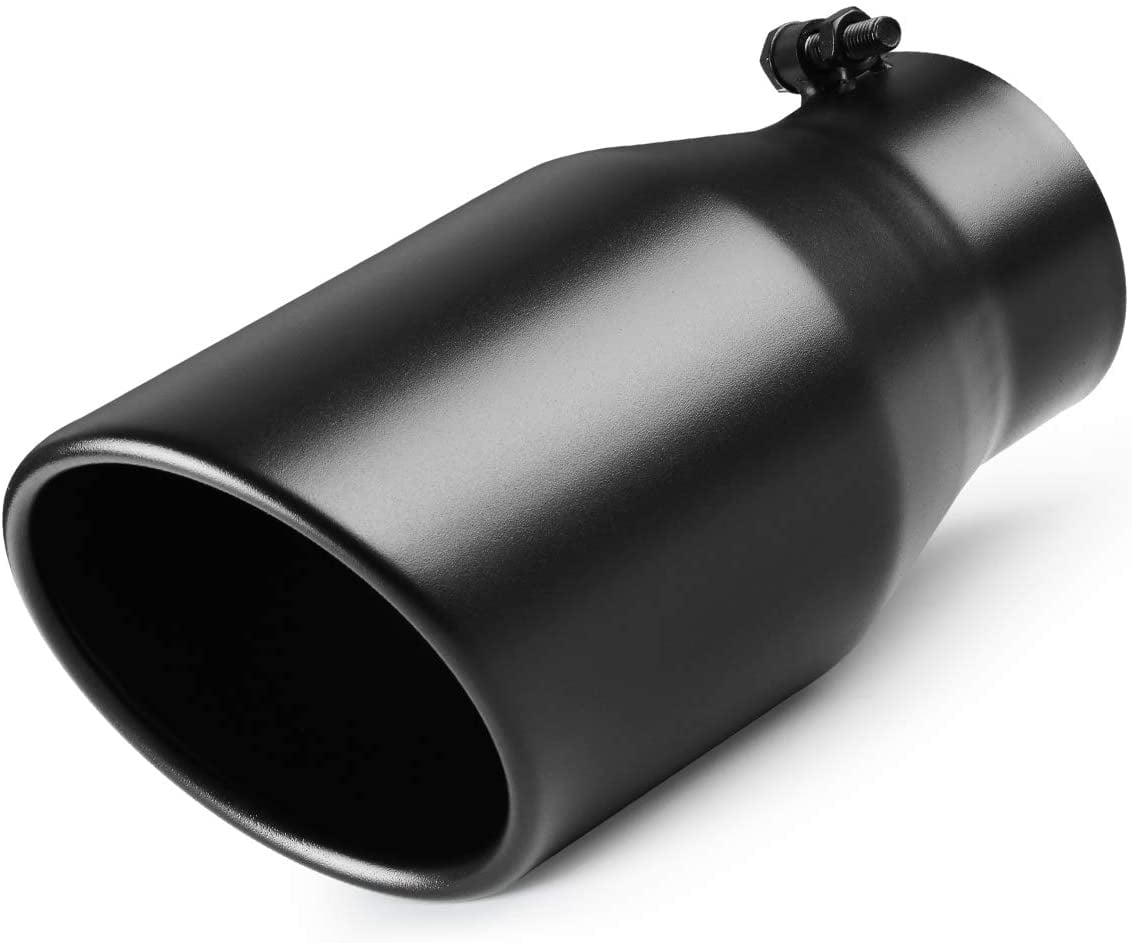 4 inlet to 6 outlet Exhaust Tip Diesel Truck 4 x 6 x 12 in Bolt On Black Powder Coated Finish Stainless Steel Diesel Truck Car Exhaust Tailpipe Tip 20 Degree Rolled Edge 