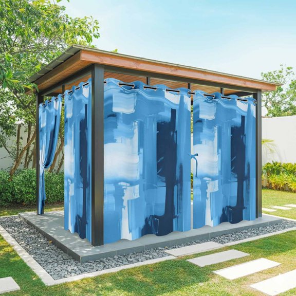 Outdoor Curtains for Patio Waterproof, Ombre Blue Outdoor Privacy Panels Grommet, Modern Abstract Oil Painting Geometric Artwork Blackout Outside Curtains for Porch/Cabana 54"x84", 1 Panel