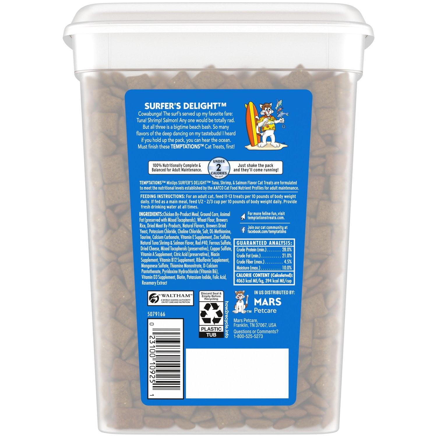 Temptations Mixups Surfer'S Delight Flavor Crunchy And Soft Cat Treats, 16 Oz Tub