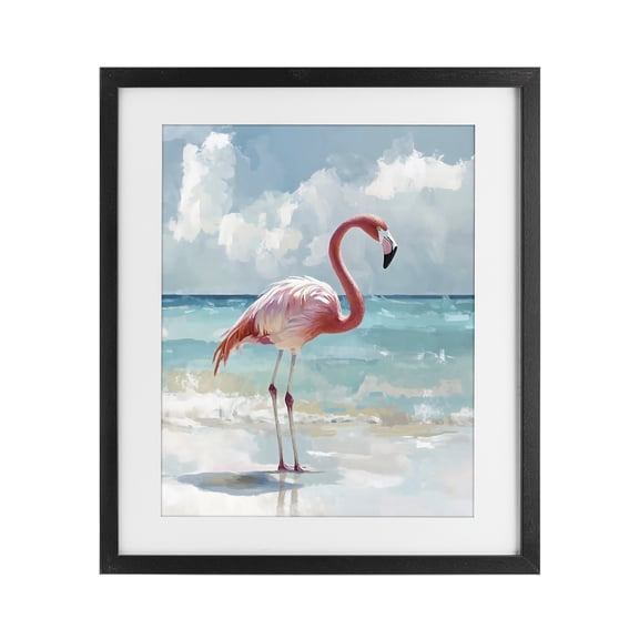 Stupell Industries Tropical Flamingo At Shore Black Framed Print Under Glass, 13 x 16, by The Prints Vibe