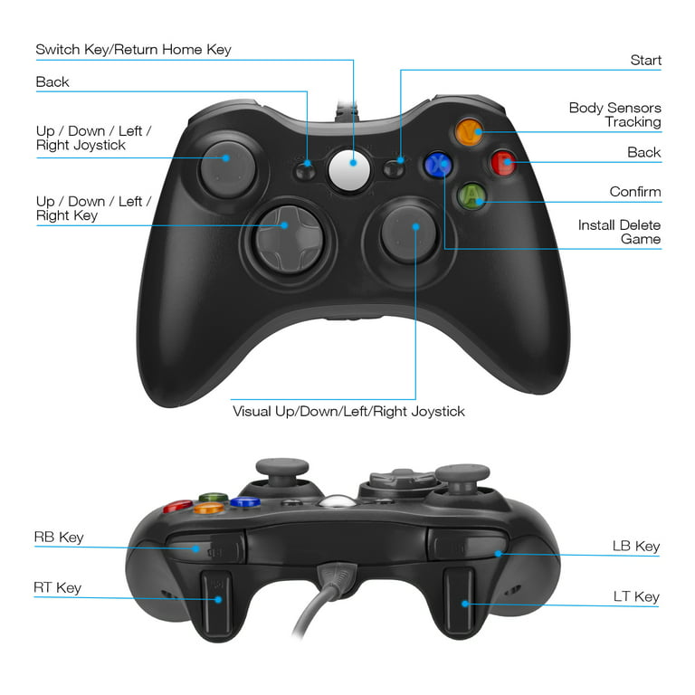 Wired Game Controller com 360 ° 3D Joystick, Gamepad com Função