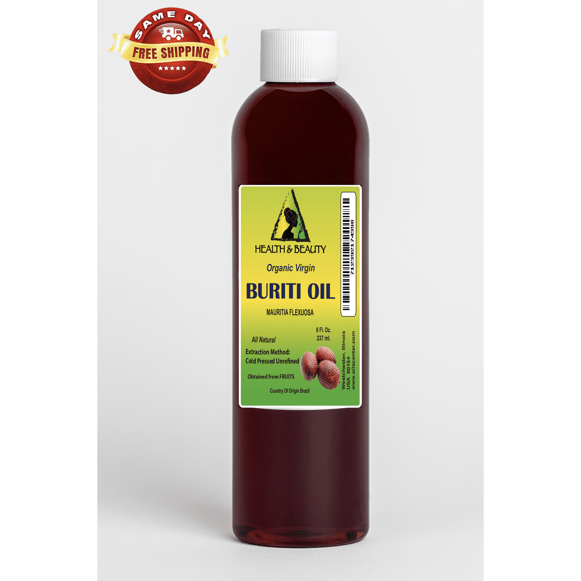 Buriti Exotic Fruit Oil Unrefined Organic Virgin Carrier Cold Pressed 100% Pure 8 oz