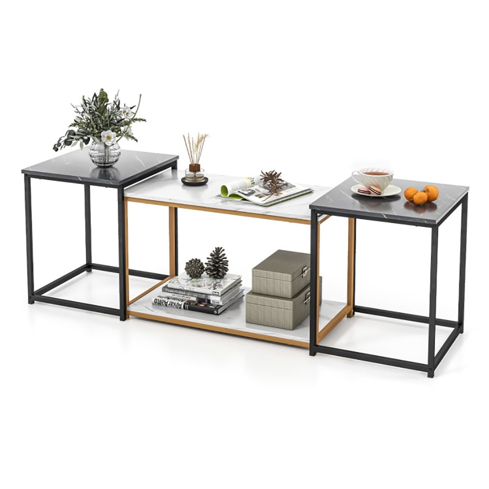 Finihen Coffee Table, Nesting Coffee Table Set of 3, Large Rectangular Coffee Table and 2 Side Tables, for Living Room, Reception Room, Black Finihen Coffee Table, Nesting Coffee Table Set of 3, Large Rectangular Coffee Table and 2 Side Tables, for Living Room, Reception Room, Black