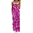 thumbnail image 3 of QATAINLAV Hot Pink Jumpsuits for Women Fashion Printed Rompers Casual Sleeveless Sling Overalls Loose Button Wide Leg Onesie Pants with Pockets, 3 of 6
