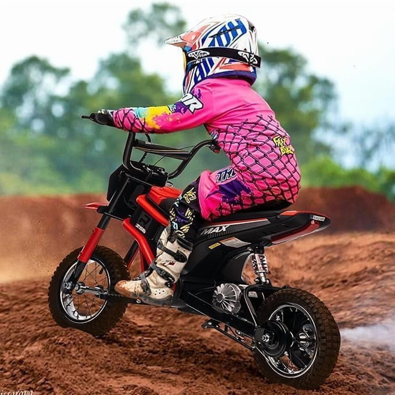 Rugerasy Electric Motorcycle,24v 350w Electric Dirt Bike for Ages 3-10, 15 MPH, 2 Speed Modes, 135 Lb Weight Capacity,Red 7
