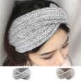 thumbnail image 3 of Bandeau Tricoté d'Hiver pour Femmes Couleur Unie Bande Élastique Extensible Bandeau Grand Extensible - Gris, 3 of 8