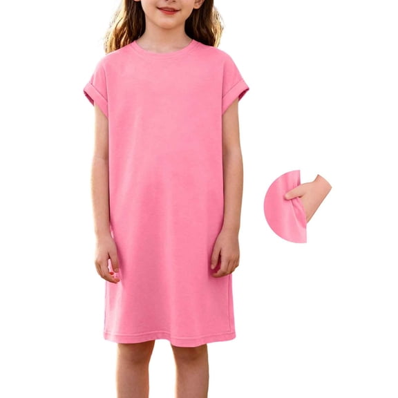 Ynynloco Toddler Girls Cotton Summer Casual Crewneck Loose Short Sleeve Basic Tunic Playwear Shirt Dresses