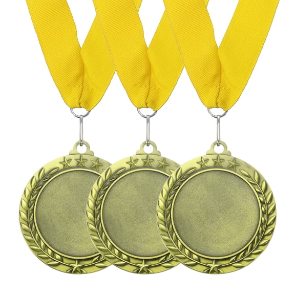 Uxcell Award Medals, Place Winner Medals with Yellow Neck Ribbon Prize Medal for Competitions Gold