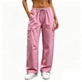 thumbnail image 5 of Pounoo Women's Cargo Pants Elastic Drawstring Waist Wide Leg Casual Trousers with Side Pockets Lightweight Durable Streetwear Comfortable Bottoms Gift, 5 of 6