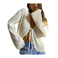 thumbnail image 2 of Yunliwuli Women Cardigan, Long Flare Sleeve Lacing Solid Summer Ladies Tops for Casual Party, 2 of 10