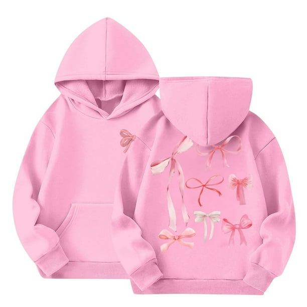 Cowsor Girls hoodies Bow Graphic Long Sleeve Hooded Sweatshirt Cute Pullover Tops