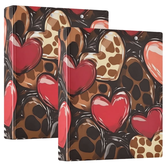 ALAZA Leopard in Hearts Hardcover 3 Ring Binder 1.5" Round Rings Interior Pockets Binders Organizer 2 Pack