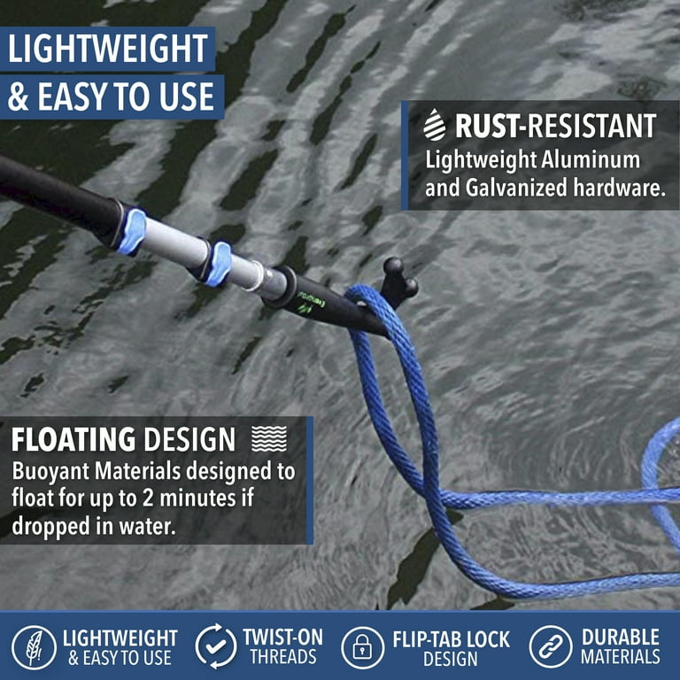 Telescoping Boat Hook Pole - 4.6ft To 12ft Floating Aluminum Dock Pole With 2 Hooks