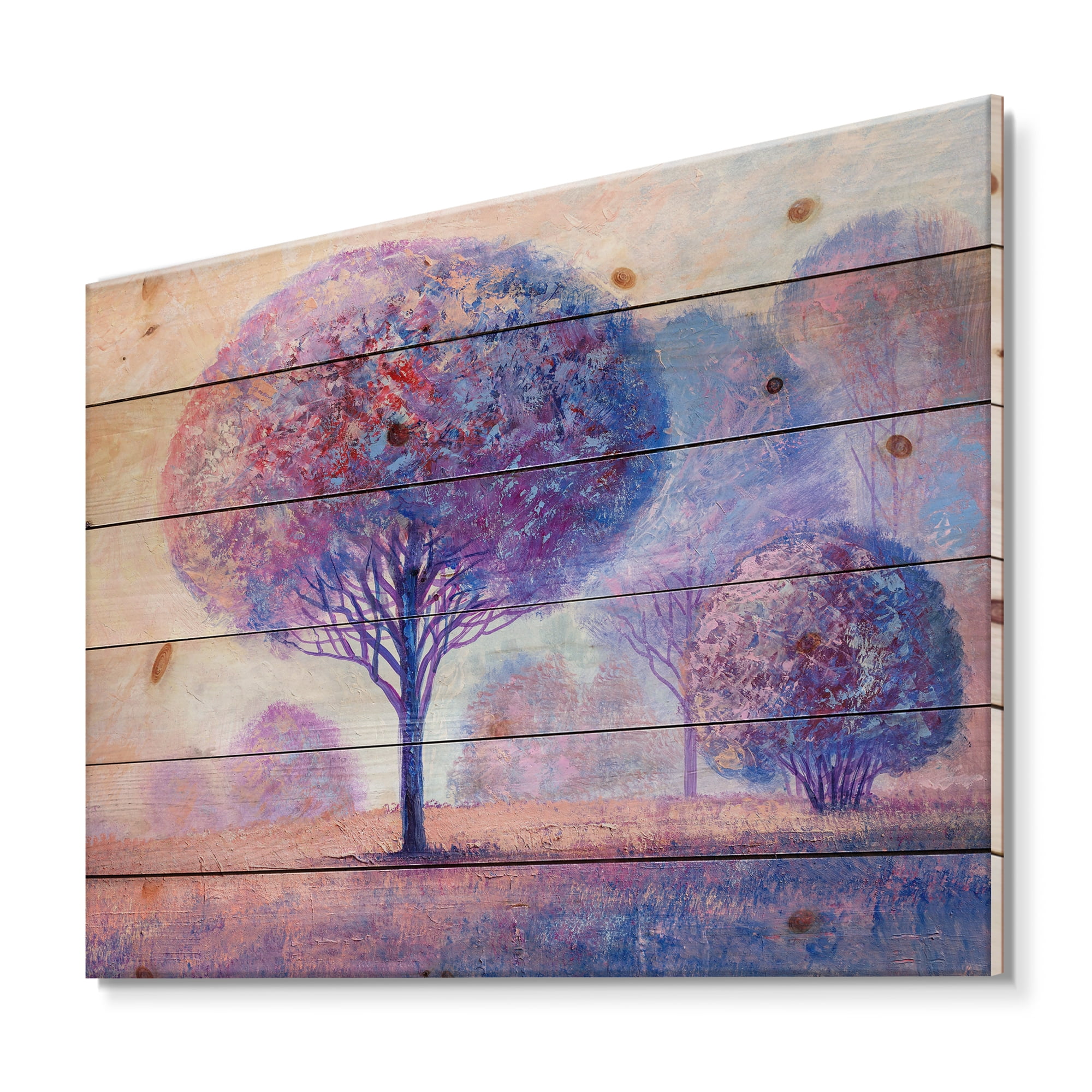 Designart 'Colourful Trees Abtract Impression II' Traditional Print on Natural Pine Wood