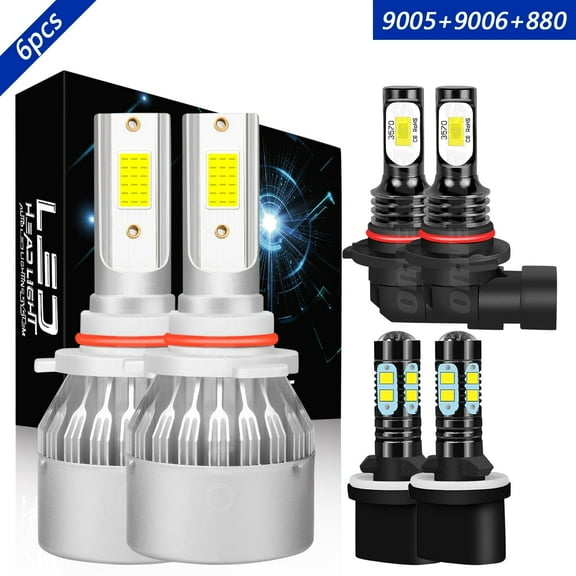 9005 High 9006 Low 880 Fog Light for Chevy Trailblazer 2002-2009 LED Headlight Bulbs 6pcs