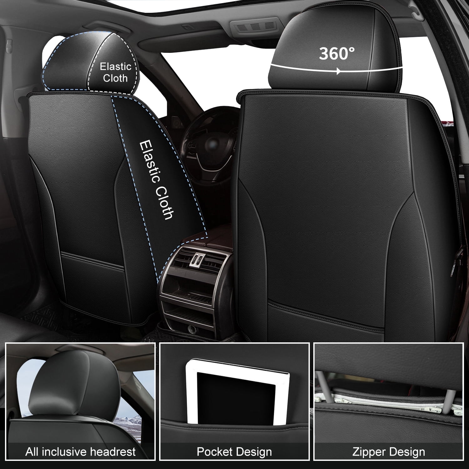 DIKSOAKR Car Seat Covers Fit for Toyota Camry 2012-2025 Full Set Leather Seat Cushion Airbag Compatible Easy to Install(2 Seats,Black&Grey)