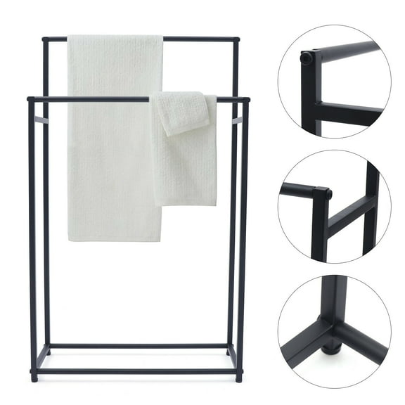 Black Floor Standing Towel Rack for Bathroom Indoor Outdoor, 23.6 x 8.7 x 39.4 Inch