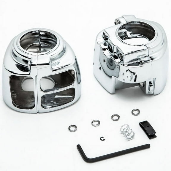 Krator Chrome Handlebar Switch Housings Control Cover Kit Compatible with 2005-2010 Harley Davidson Softail