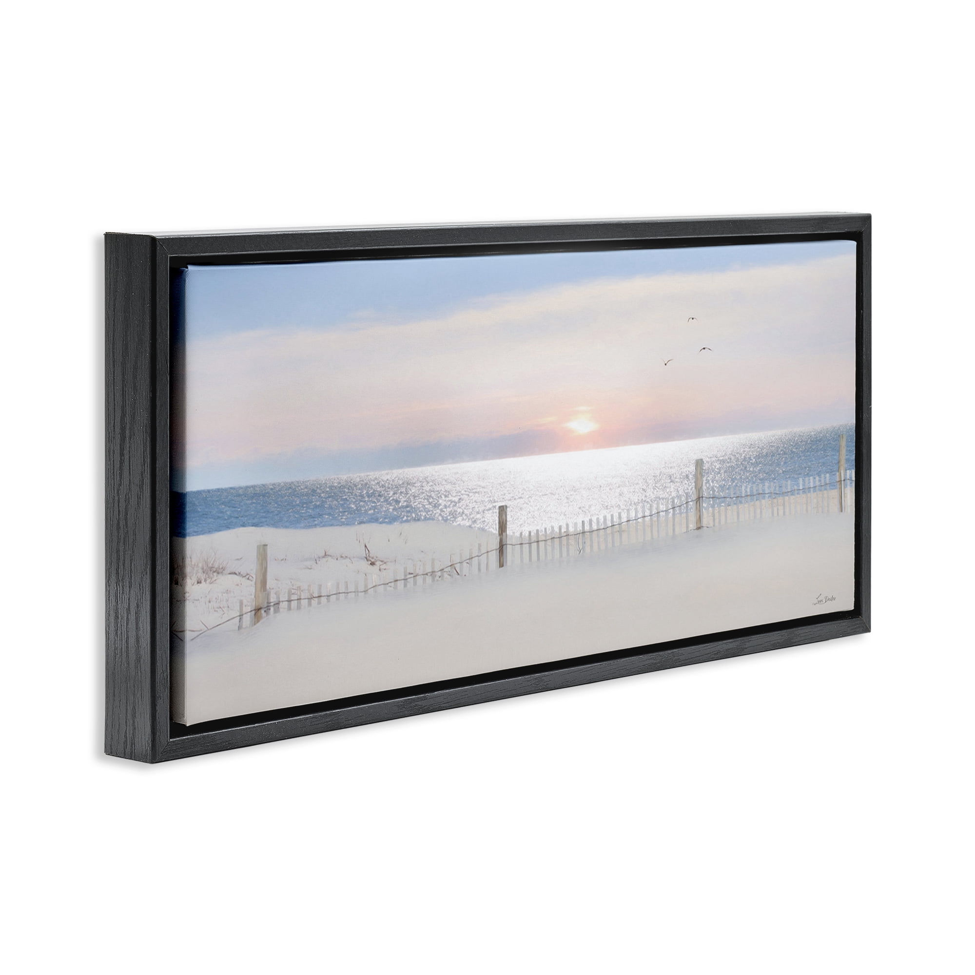 Stupell Industries Fence Along Shore Landscape Photography Black Floater Framed Canvas Art Print Wall Art, 25 x 11