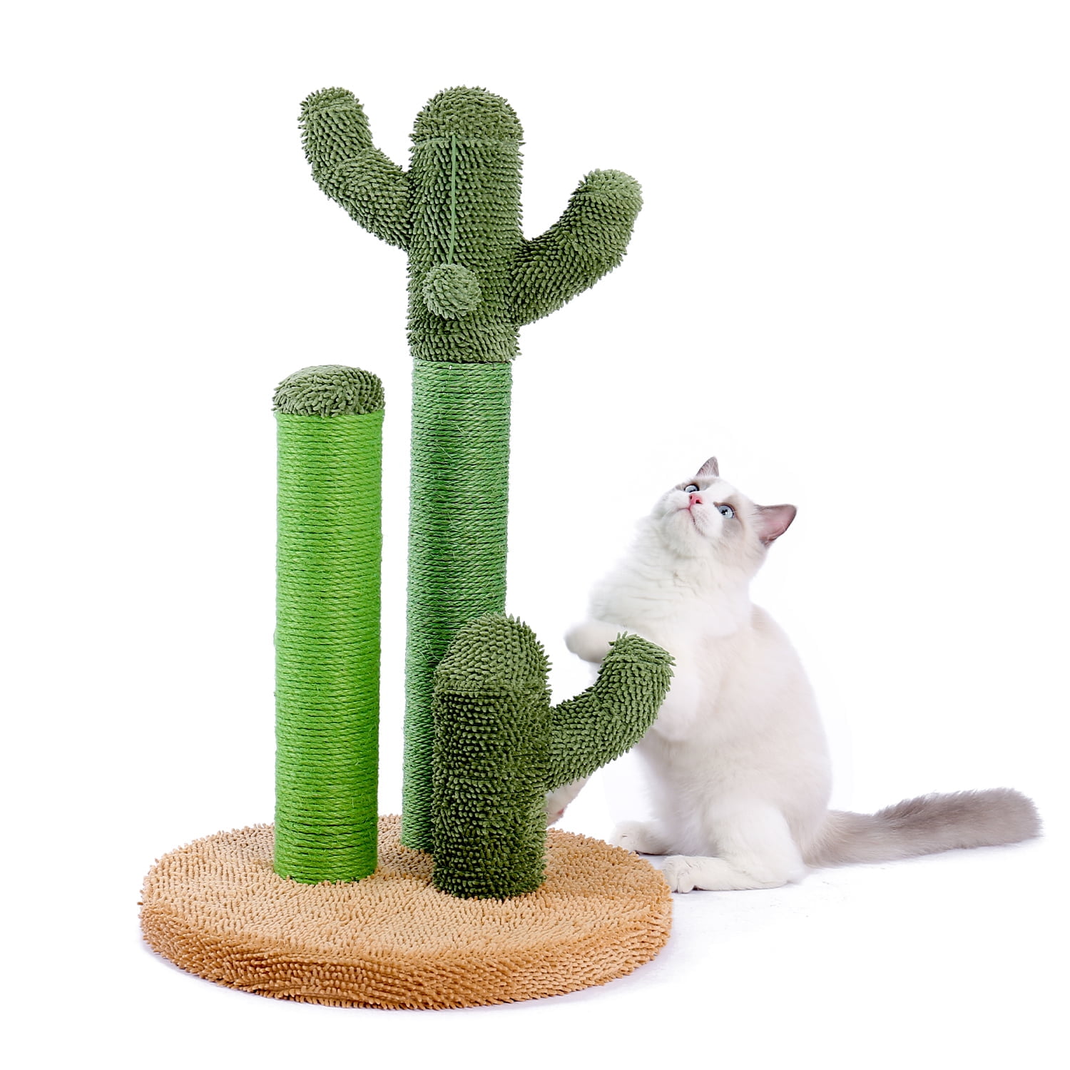 Pefilos 20" Cat Scratching Post for Adult Cats Cactus Cat Scratcher for Large Cats Featuring with 3 Scratching Poles and Interactive Dangling Ball Cat Tree for Indoor Cats, M