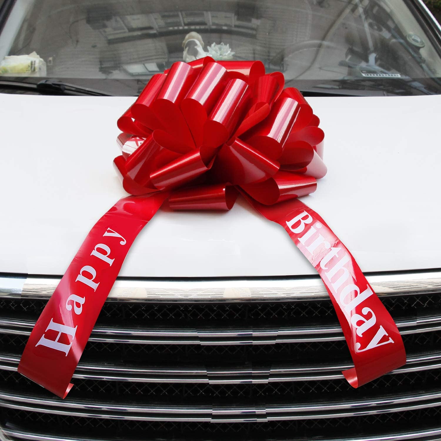 Big Red Car Bow, Giant Happy Birthday Ribbon Tails Gift Wrapping Bows