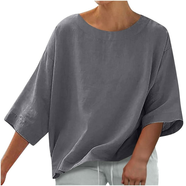 Vestidos Casuales Para Mujer, Blusas De Mujer De Moda Blusas casuales lisas para mujer, blusa de verano de moda con cuello redondo y mangas 3/4