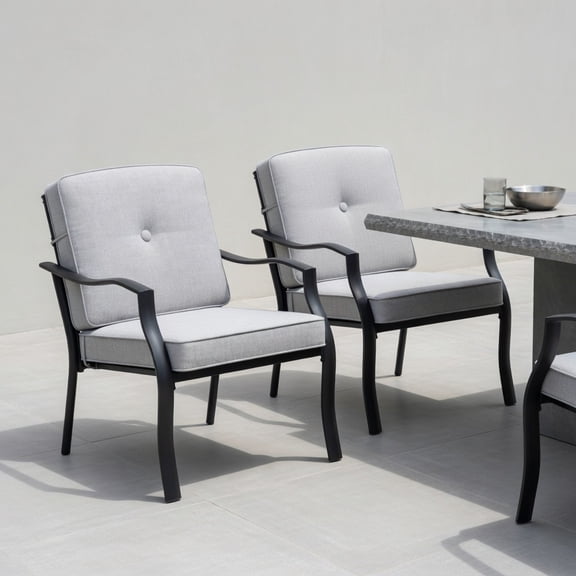 Topcobe 2 Piece Patio Metal Chairs with Seat and Back Cushions, Outdoor Patio Chair