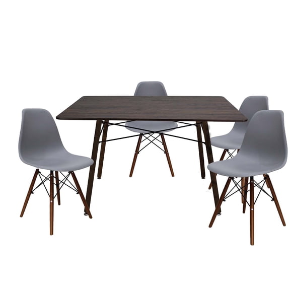 Set Comedor Oslo Melamina 120cm Nogal 4 Sillas Gris Mundo In Minimalista