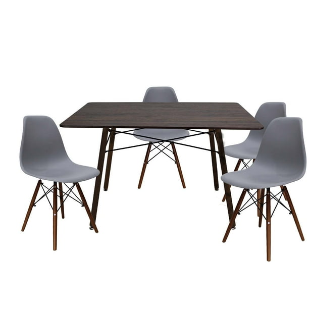 Set Comedor Oslo Melamina 120cm Nogal 4 Sillas Gris Mundo In Minimalista