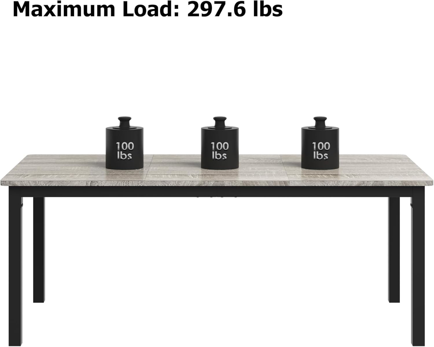 71" Long Dining Table for 6 People, Large Rectangle Wood Kitchen Table with Sturdy Metal Legs, Modern Industrial Dining Room Table with Round Corner, Grey