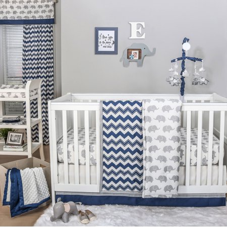 Eli Navy Chevron Grey Elephant Baby Crib Bedding 11 Piece Sleep