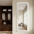 thumbnail image 3 of Easy4Home 63"x24" Rectangular Full Length Mirror with Wavy Flannel Frame Freestanding Decorative Round Edge Floor Mirror, White, 3 of 6
