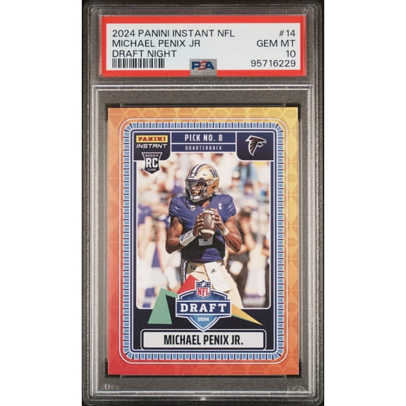 Graded 2024 Panini Instant NFL Michael Penix Jr #14 Draft Night Rookie RC Football Card PSA 10 Gem Mint