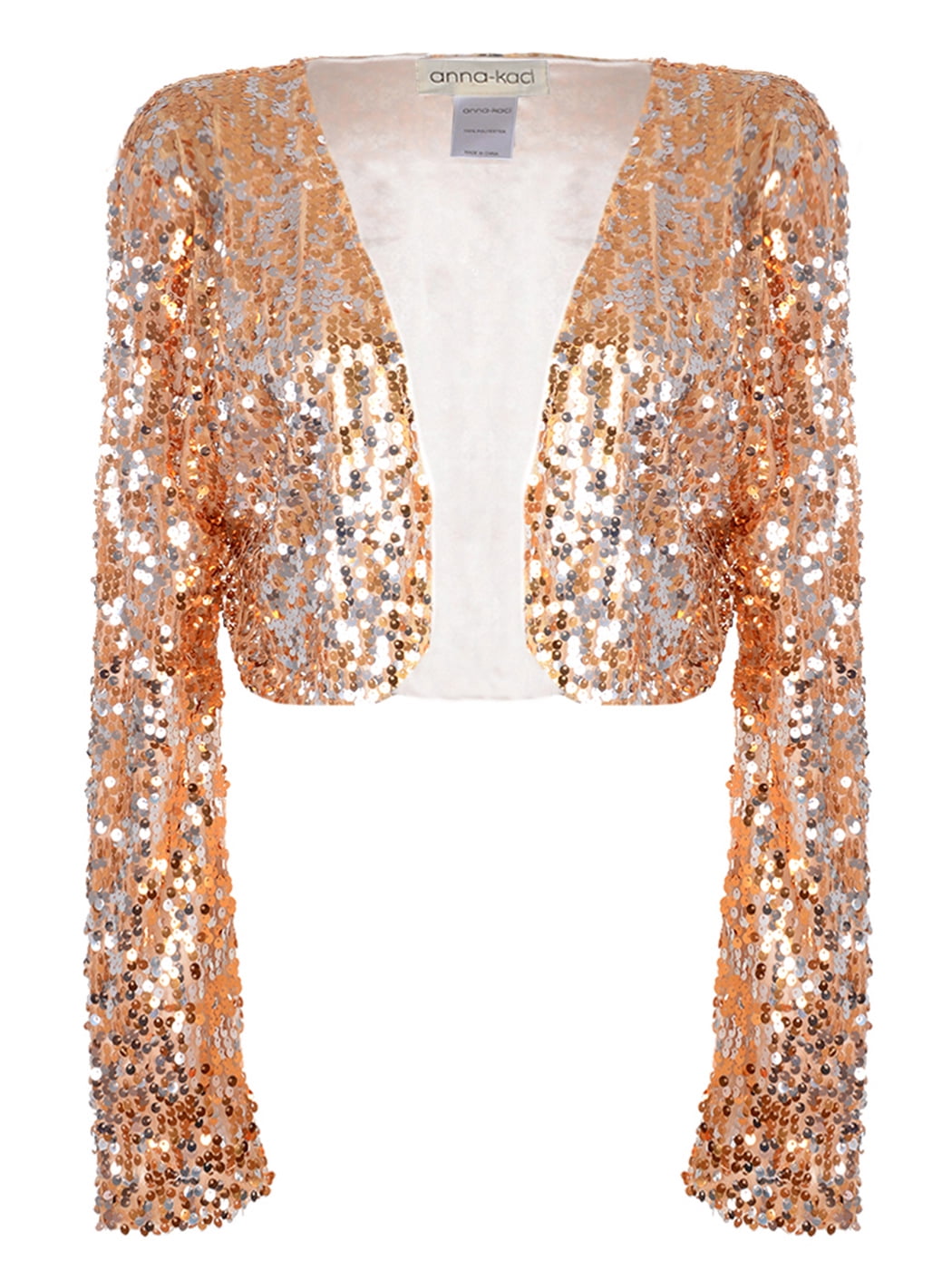 AnnaKaci Womens Shiny Sequin Long Sleeve Glitter Cropped Blazer Bolero
